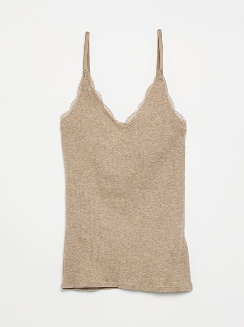 Pack de 2 tops em canelado com renda - Kiabi Pack de 2 tops em canelado com renda - Kiabi