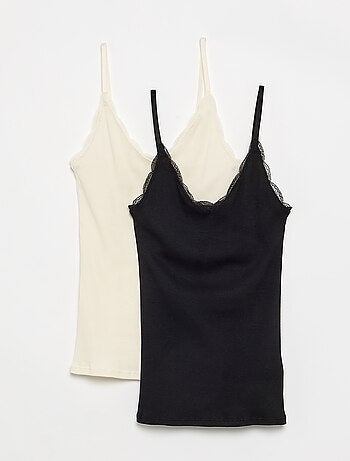 Pack de 2 tops em canelado com renda