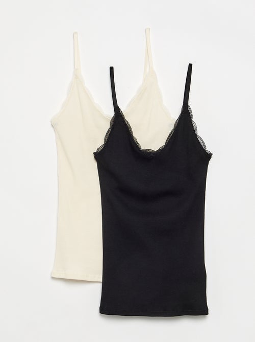 Pack de 2 tops em canelado com renda - Kiabi Pack de 2 tops em canelado com renda - Kiabi
