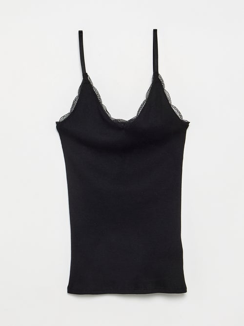Pack de 2 tops em canelado com renda - Kiabi Pack de 2 tops em canelado com renda - Kiabi