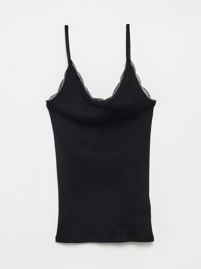 Pack de 2 tops em canelado com renda Preto - Kiabi