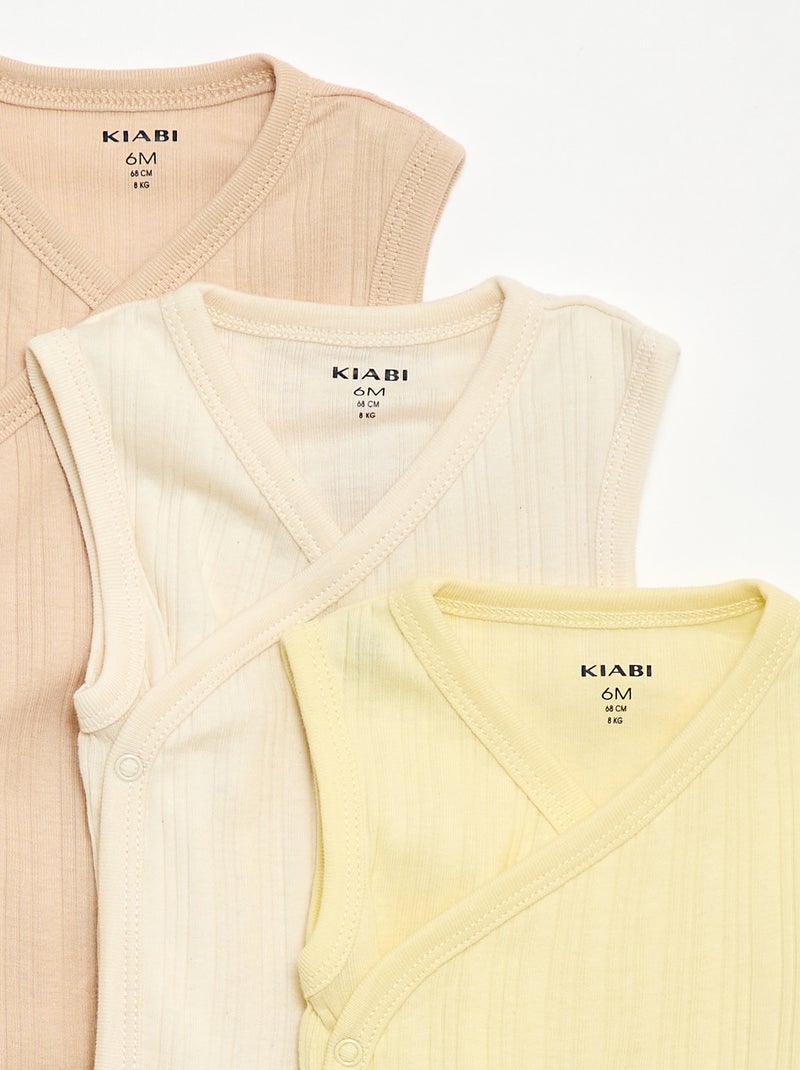 Pack de 3 bodies canelados Branco - Kiabi