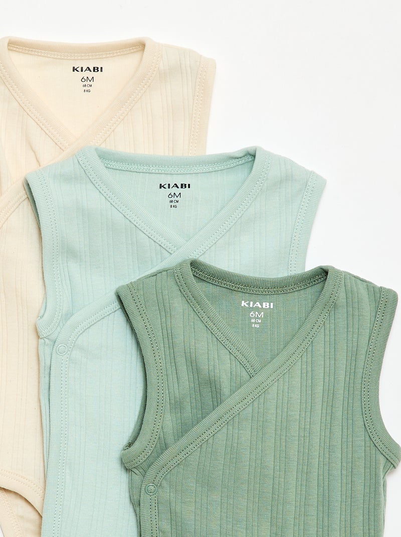 Pack de 3 bodies canelados Verde - Kiabi