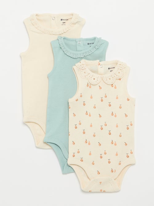 Pack de 3 bodies com decote redondo e bordados - Kiabi