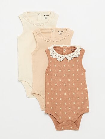 Pack de 3 bodies com decote redondo e bordados