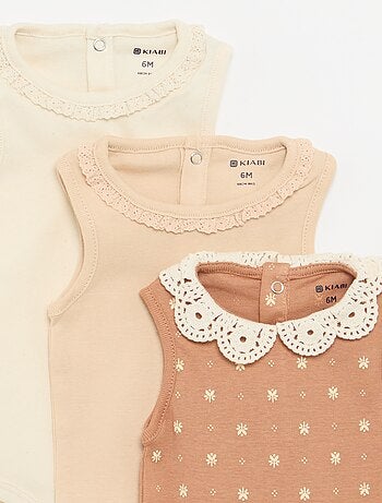 Pack de 3 bodies com decote redondo e bordados