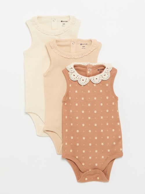 Pack de 3 bodies com decote redondo e bordados - Kiabi