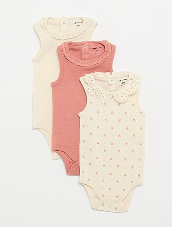 Pack de 3 bodies com decote redondo e bordados