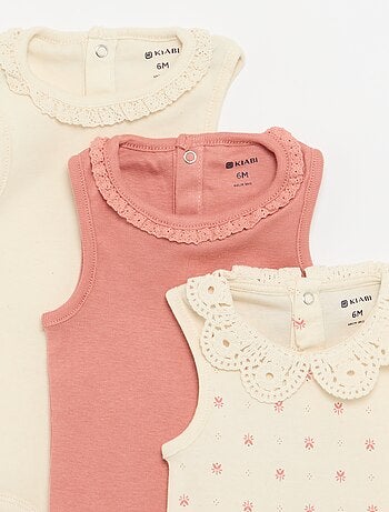 Pack de 3 bodies com decote redondo e bordados