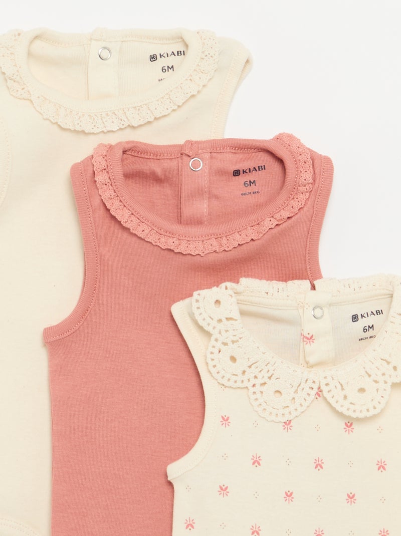 Pack de 3 bodies com decote redondo e bordados Branco - Kiabi