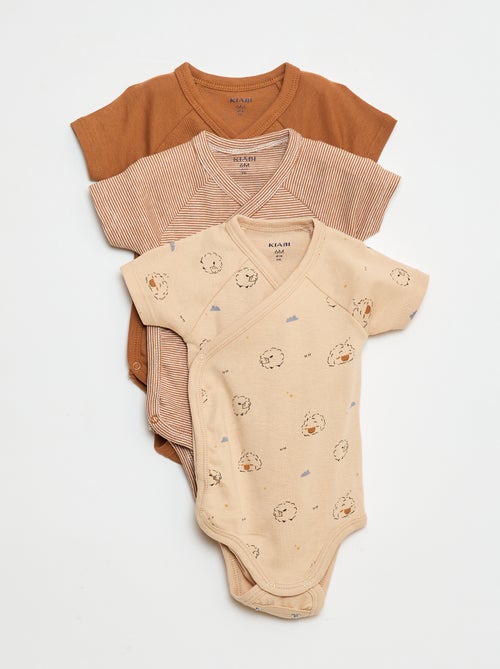 Pack de 3 bodies cruzados evolutivos de manga curta - Kiabi