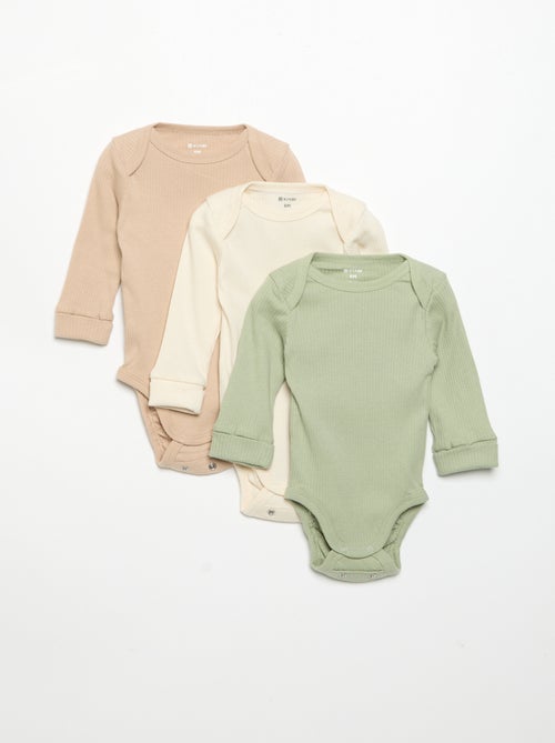 Pack de 3 bodies evolutivos gola americana e mangas compridas - Kiabi