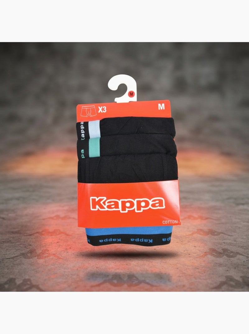 Pack de 3 Cuecas Boxer Homem KAPPA Algodão Cinto Elástico Preto - Kiabi