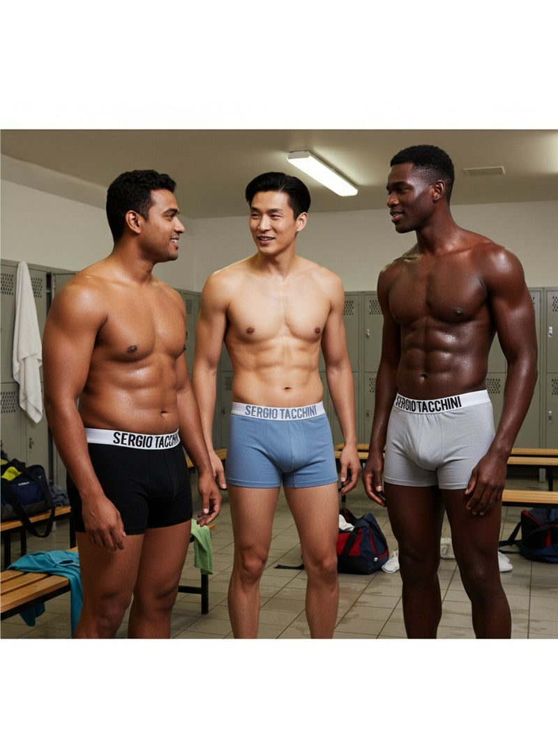 Pack de 3 Cuecas Boxer Homem SERGIO TACCHINI Preto Azul - Kiabi
