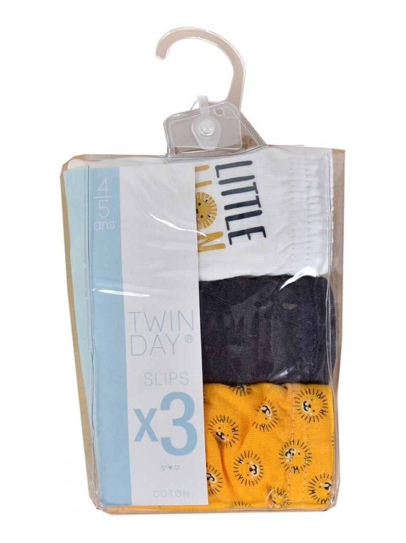 Pack de 3 cuecas criança TWINDAY algodão Branco Amarelo Preto - Kiabi
