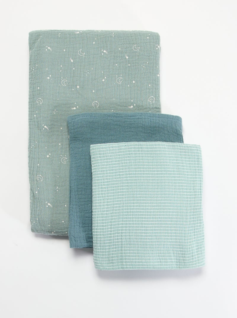 Pack de 3 fraldas de pano em gaze de algodão Azul - Kiabi