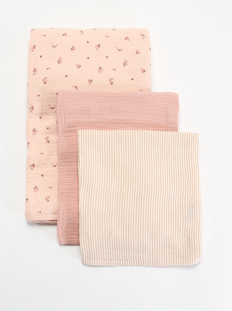 Pack de 3 fraldas de pano em gaze de algodão Rosa - Kiabi
