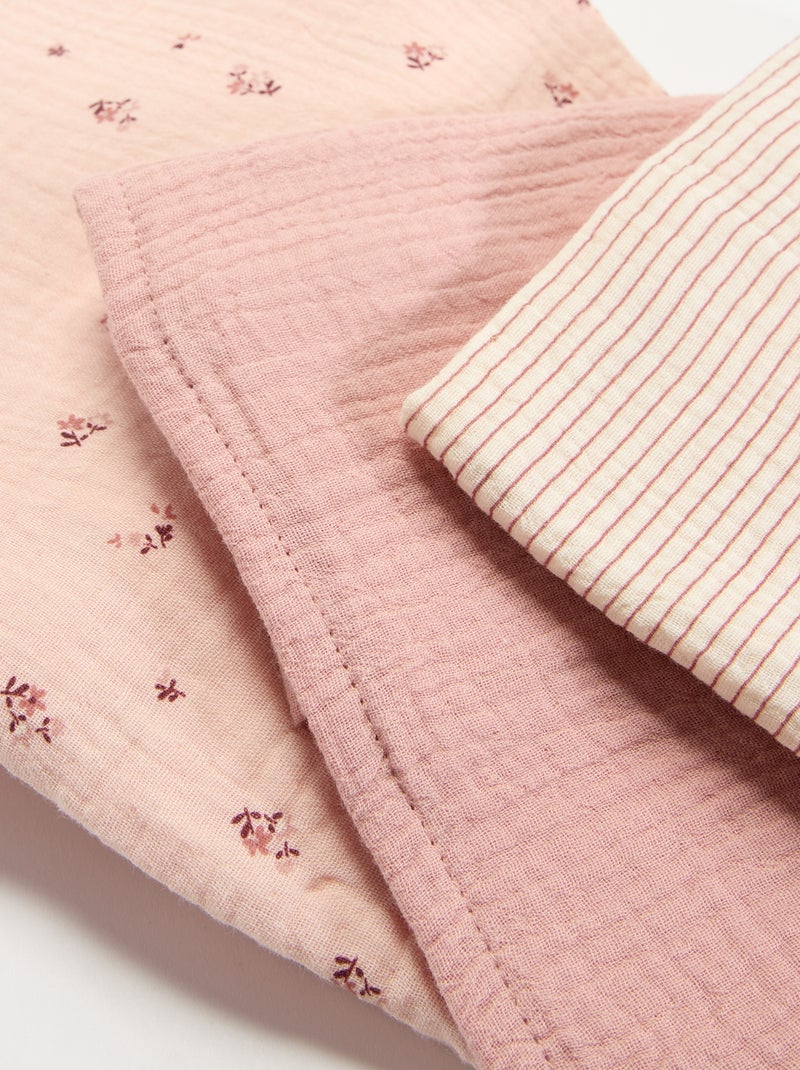 Pack de 3 fraldas de pano em gaze de algodão Rosa - Kiabi