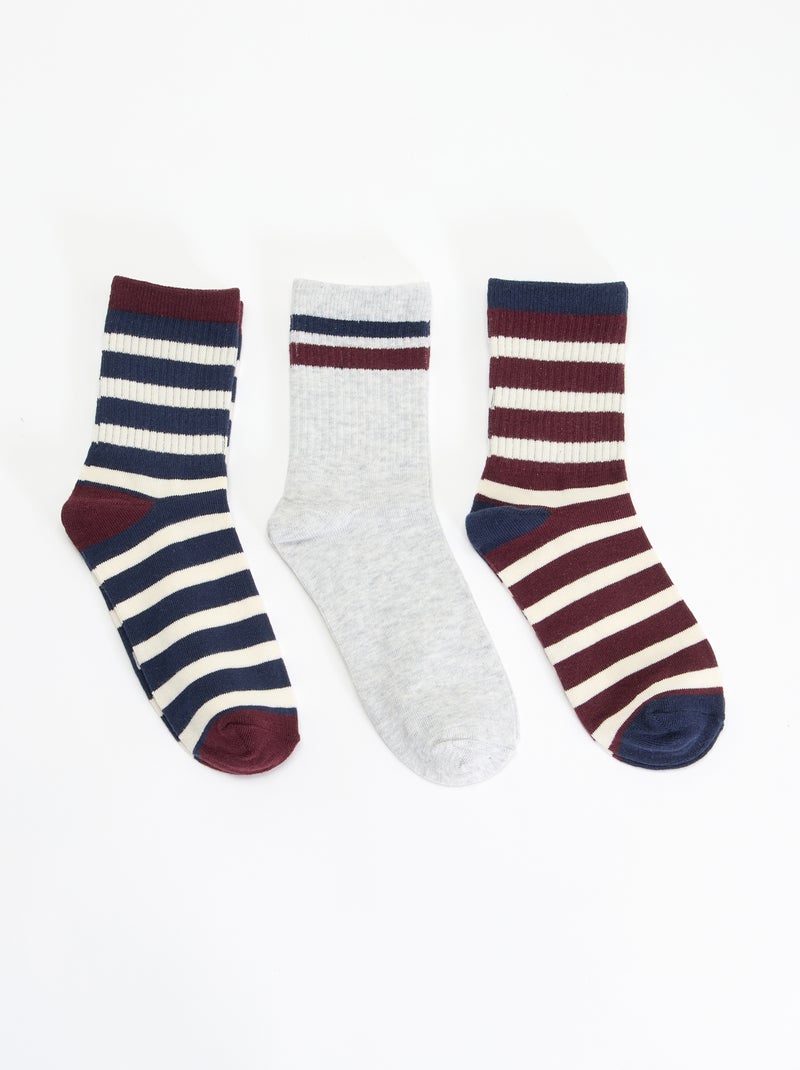 Pack de 3 meias às riscas Azul - Kiabi