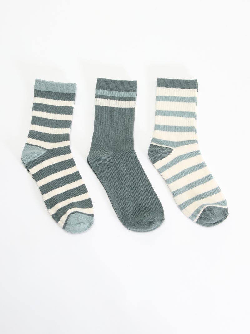 Pack de 3 meias às riscas Verde - Kiabi