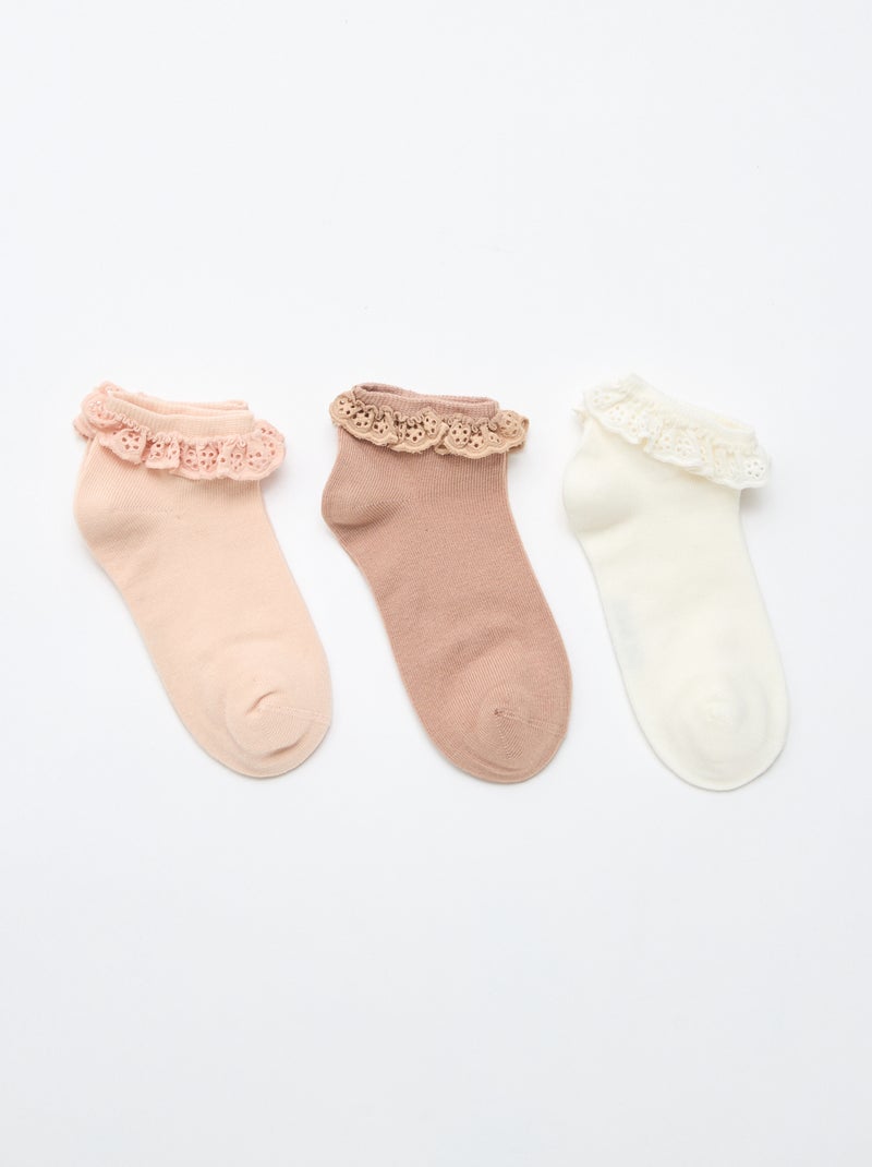 Pack de 3 meias curtas de cerimónia com folhos Bege - Kiabi