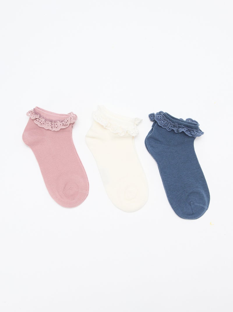 Pack de 3 meias curtas de cerimónia com folhos Rosa - Kiabi