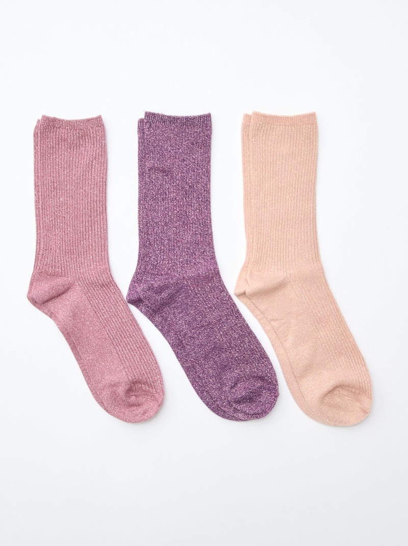 Pack de 3 meias de algodão com lantejoulas Violeta - Kiabi