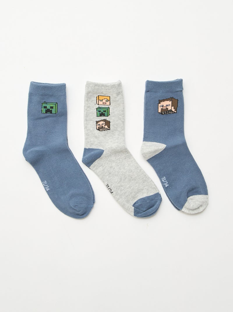 Pack de 3 meias de cano médio 'Minecraft' Cinza - Kiabi