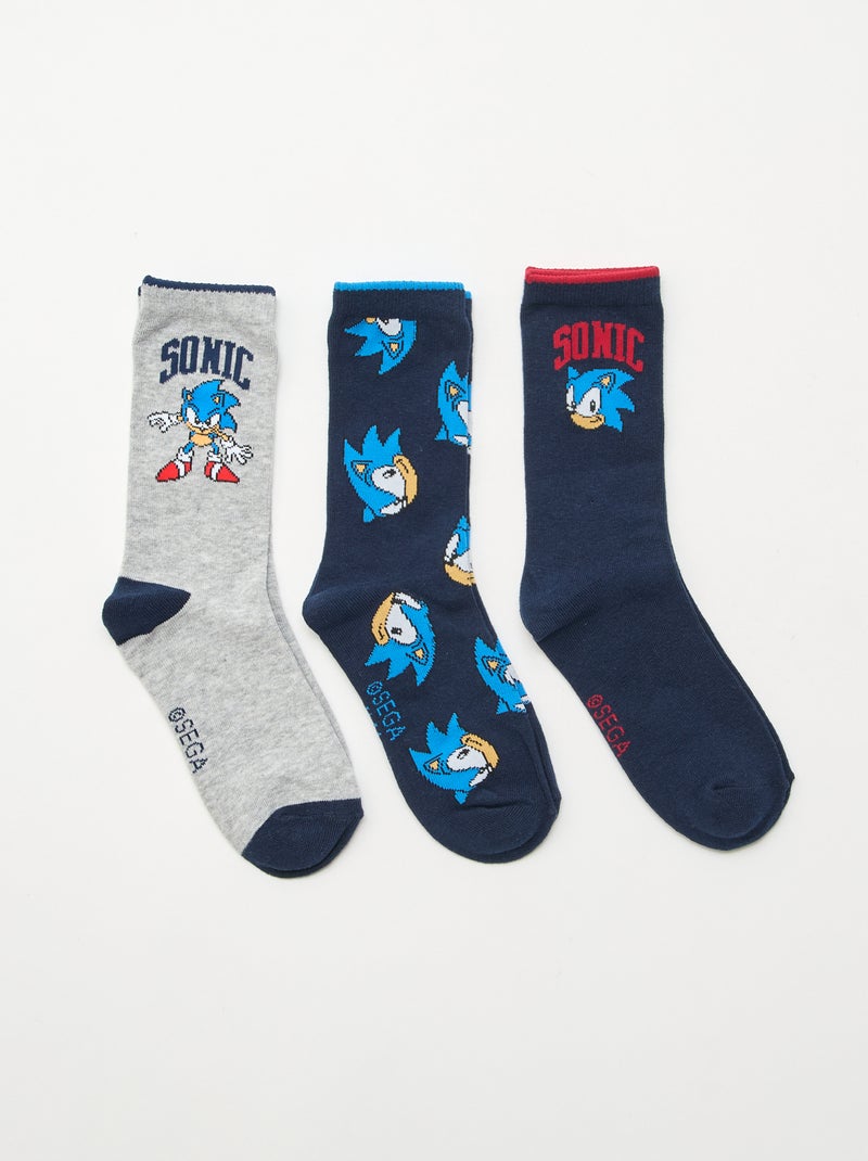 Pack de 3 meias de cano médio 'Sonic' Azul - Kiabi