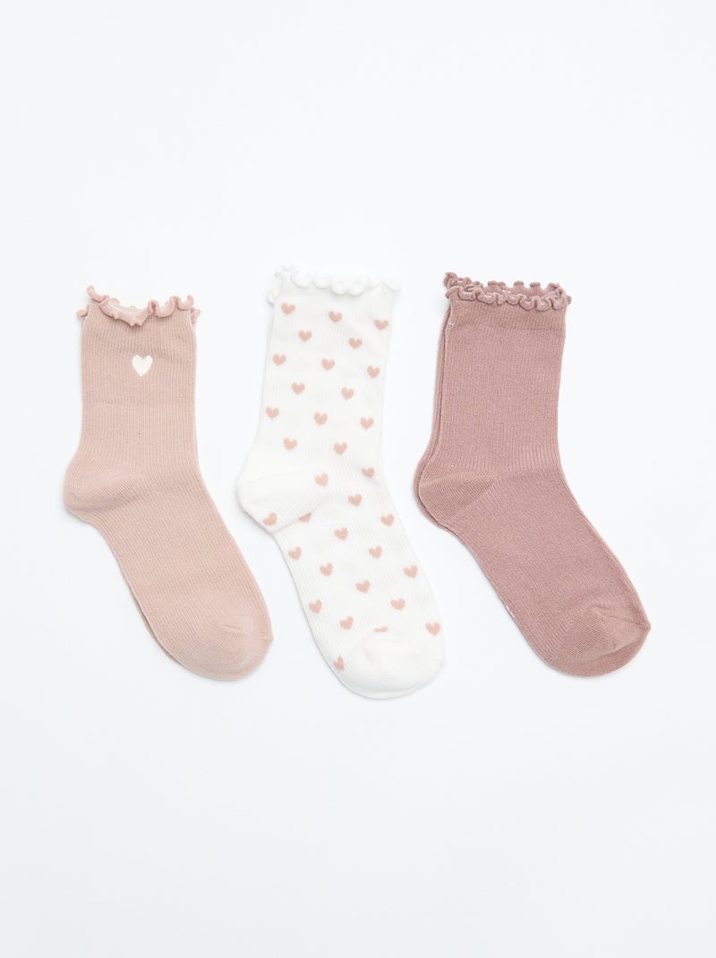 Pack de 3 meias divertidas com estampado de corações Bege - Kiabi