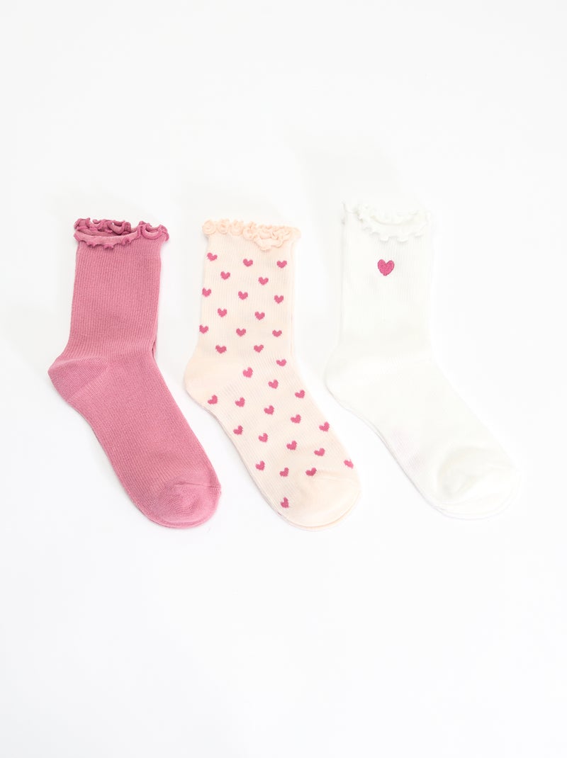Pack de 3 meias divertidas com estampado de corações Rosa - Kiabi