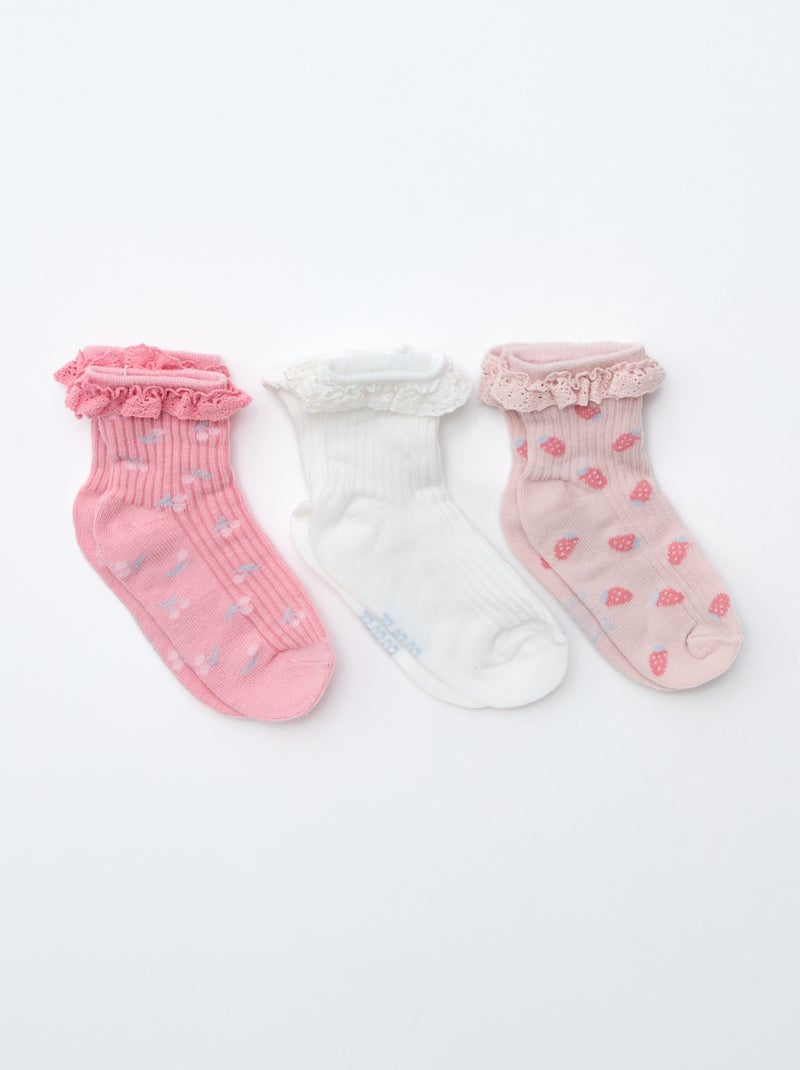 Pack de 3 meias estampadas Rosa - Kiabi