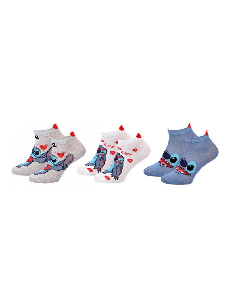 Pack de 3 Meias Rapariga DISNEY LILO ET STITCH Azul Rosa Cinza - Kiabi
