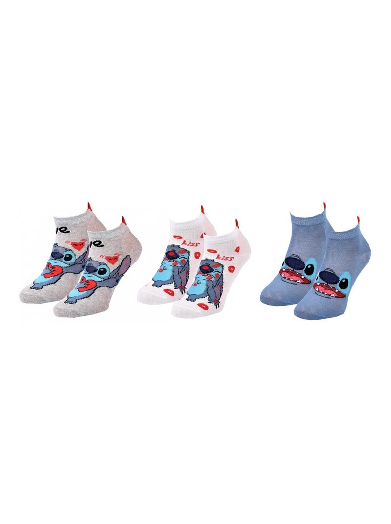 Pack de 3 Meias Rapariga DISNEY LILO ET STITCH Azul Rosa Cinza - Kiabi