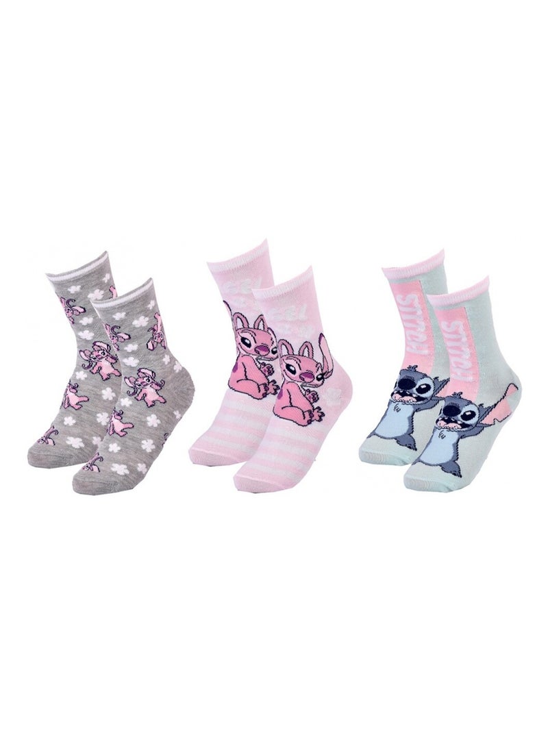 Pack de 3 Meias Rapariga DISNEY LILO ET STITCH Cinza-rosa claro - Kiabi