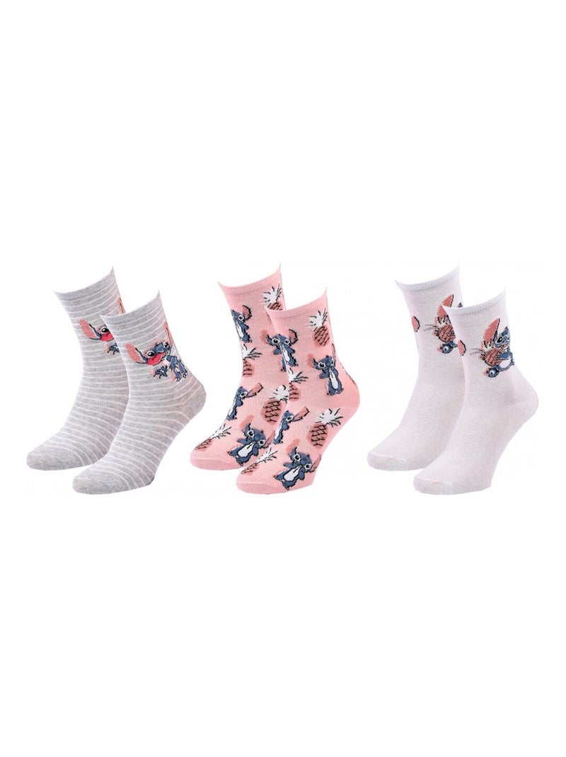 Pack de 3 Meias Rapariga DISNEY LILO ET STITCH Cinza/Branco/Rosa - Kiabi