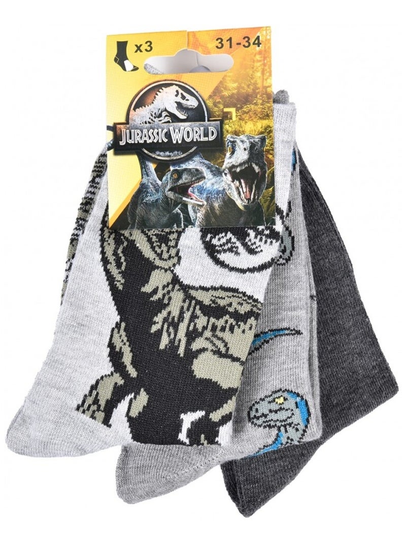 Pack de 3 Meias Rapaz JURASSIC WORLD Cinza-amarelo cinza - Kiabi