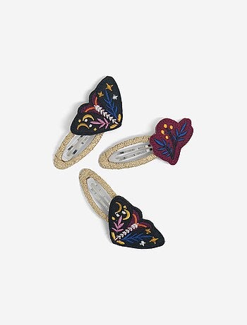 Pack de 3 molas de cabelo clic clac "borboletas e design fantasia