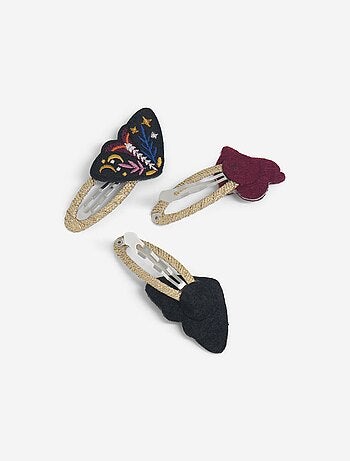 Pack de 3 molas de cabelo clic clac "borboletas e design fantasia