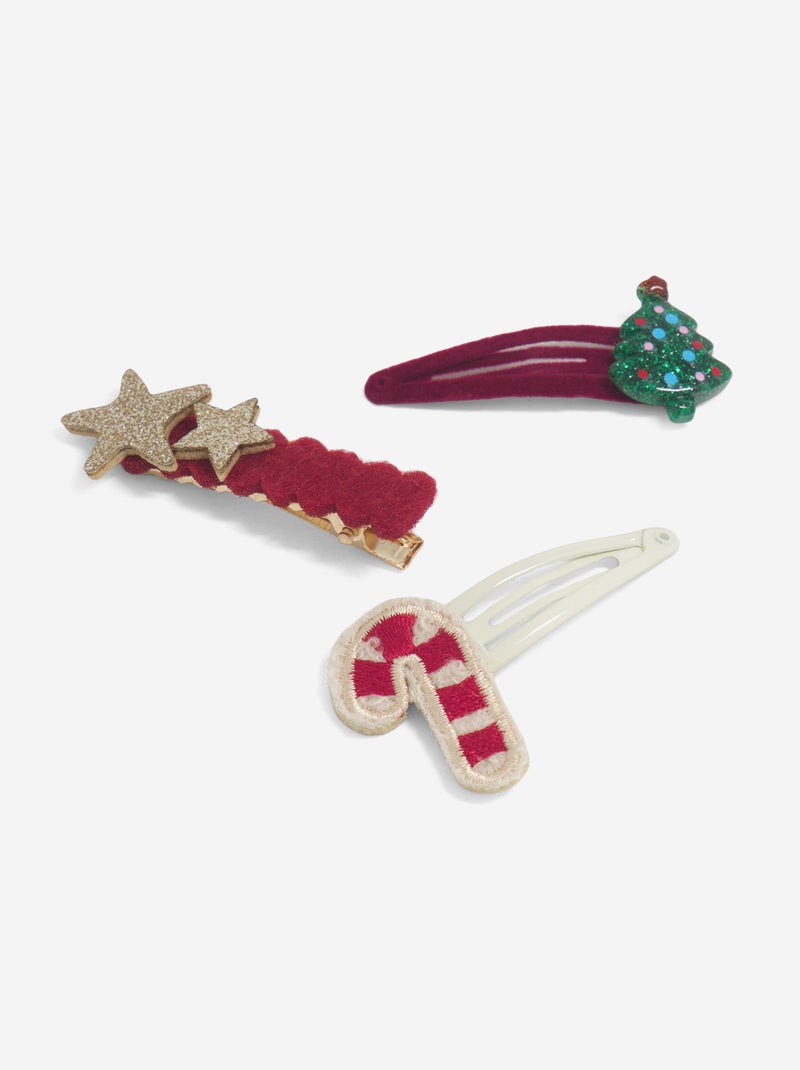 Pack de 3 molas de cabelo clic clac 'Natal' Vermelho - Kiabi