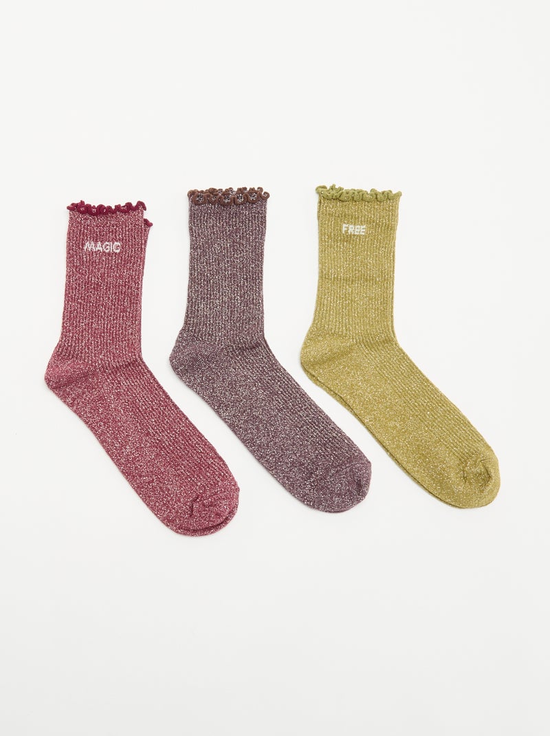Pack de 3 pares de meias brilhantes Rosa - Kiabi