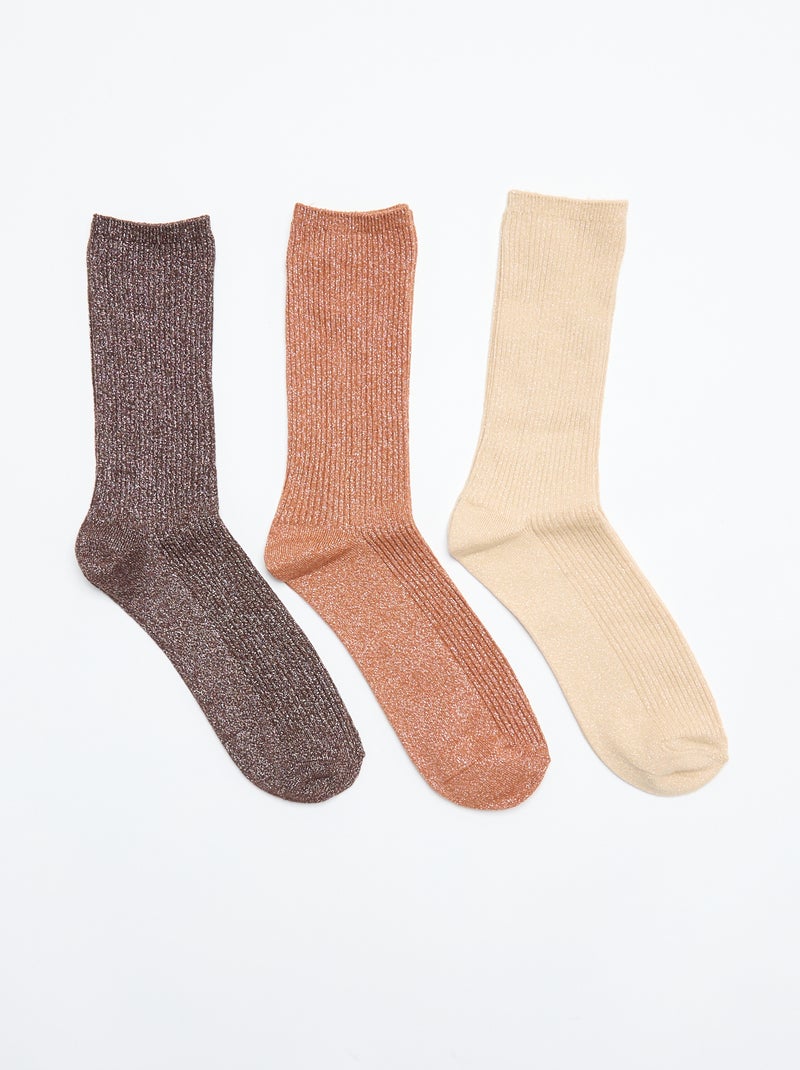 Pack de 3 pares de meias curtas brilhantes Bege - Kiabi