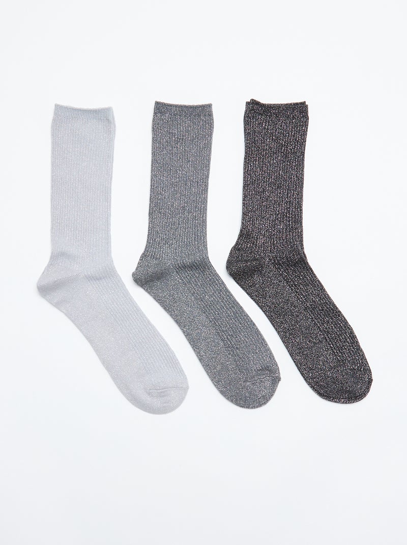 Pack de 3 pares de meias curtas brilhantes Preto - Kiabi