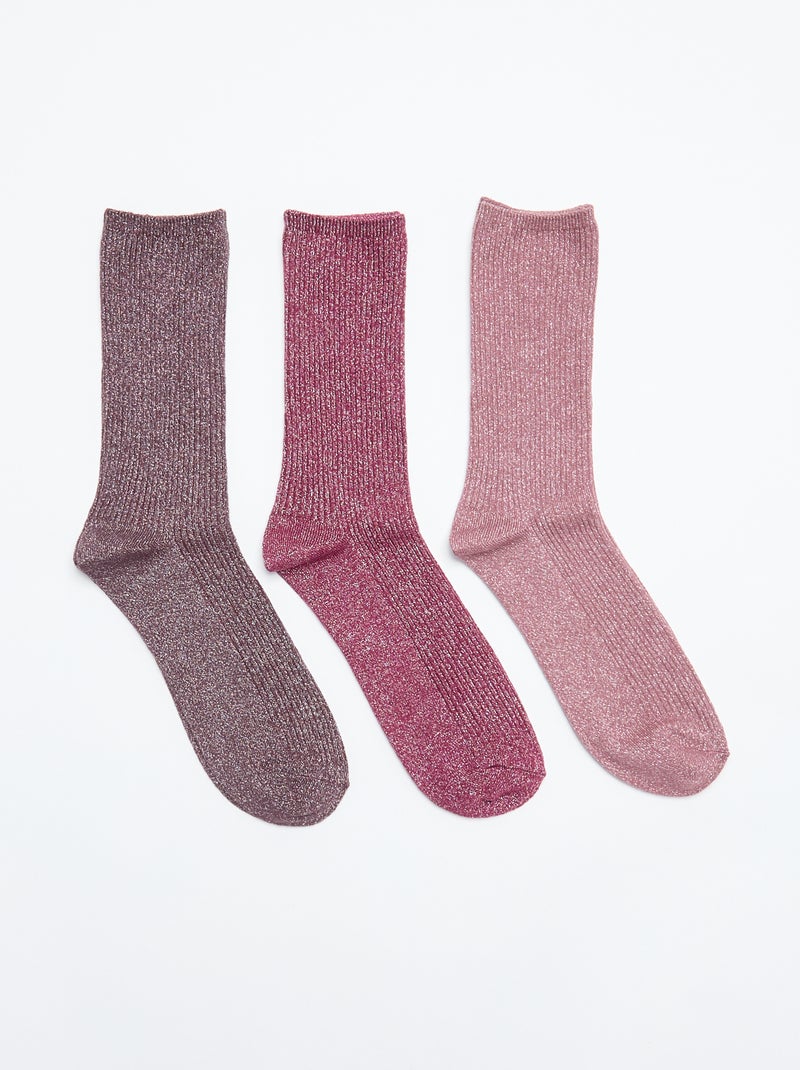 Pack de 3 pares de meias curtas brilhantes Rosa - Kiabi