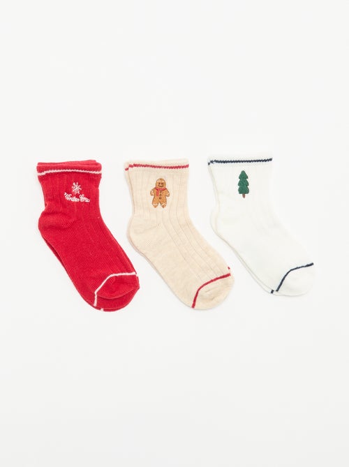 Pack de 3 pares de meias de cano médio com bordado fantasia - Kiabi