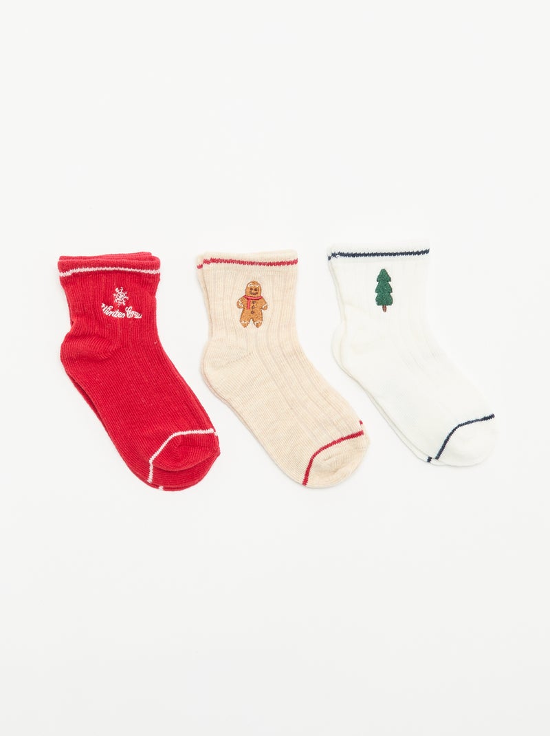 Pack de 3 pares de meias de cano médio com bordado fantasia Branco - Kiabi