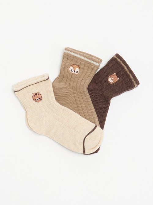 Pack de 3 pares de meias de cano médio com bordado fantasia - Kiabi