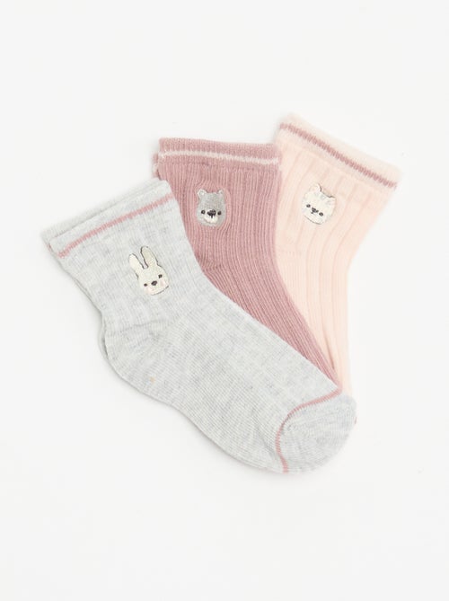 Pack de 3 pares de meias de cano médio com bordado fantasia - Kiabi