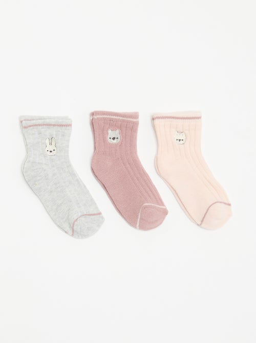 Pack de 3 pares de meias de cano médio com bordado fantasia - Kiabi