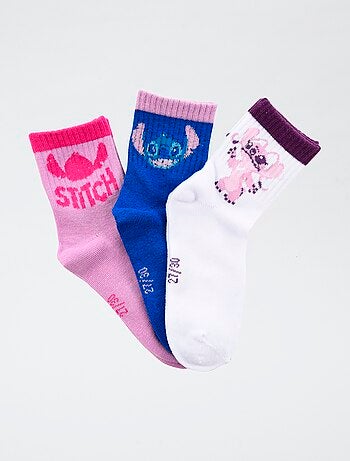 Pack de 3 pares de meias 'Disney' 'Stitch' em algodão